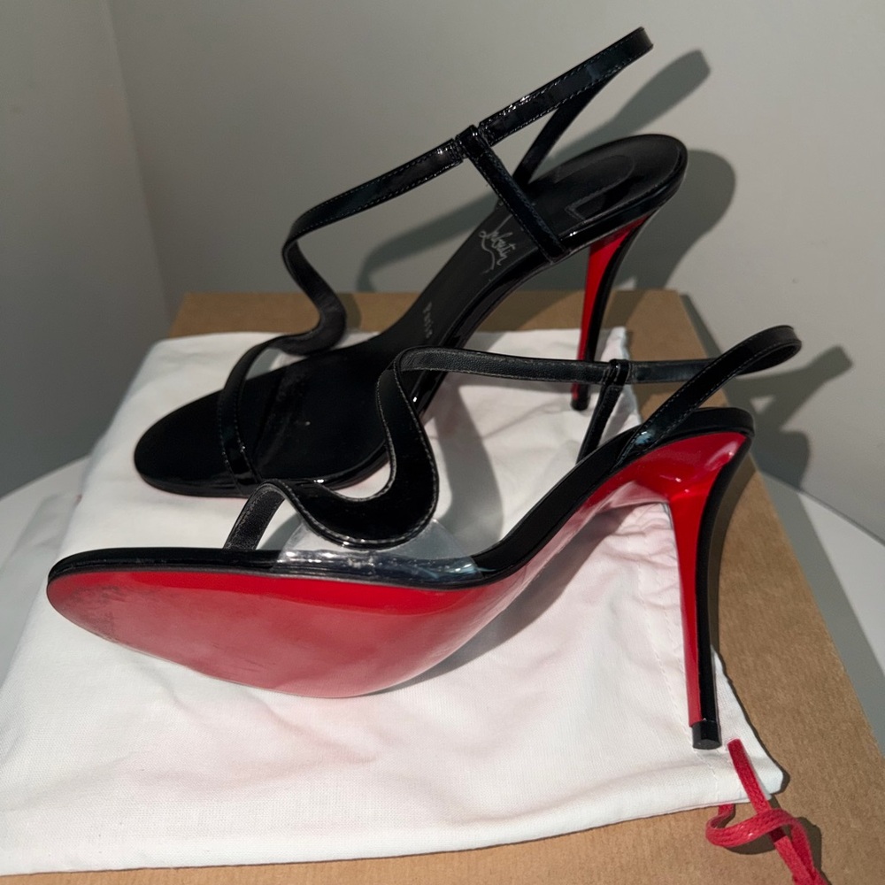 Christian Louboutin Black and Red Patent Leather Strappy Stiletto Sandals